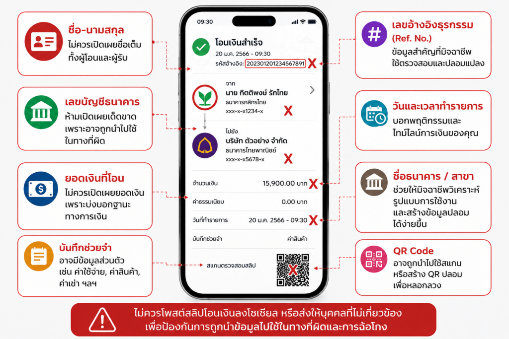 รู้ก่อนแชร์! โพสต์สลิปโอนเงิน อันตรายไหม ควรปิดตรงไหน? อัปเดต 2026